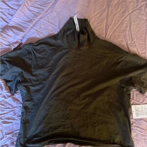 Lululemon Relaxed Fit Turtleneck T Shirt linen blend short sleeve sz 12
